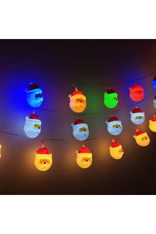 Konesam Noel Ateşi Santa Kafa Dekoratif Led Işık Zinciri 3 Metre 20 Işık Renkli Pil Opsiyonu Noel Güzellikleri