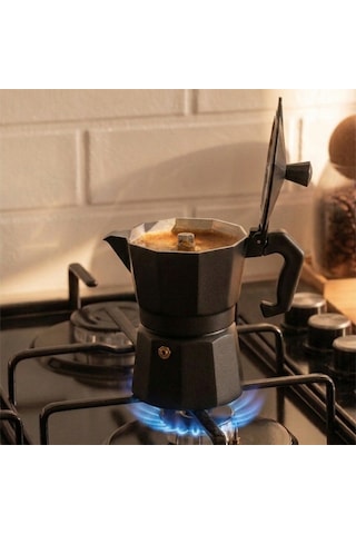 Porsima Mnb05742 Ocaküstü Moka Pot 3 Fincanlık Alüminyum Kahve Espresso Cezvesi Siyah 150ml