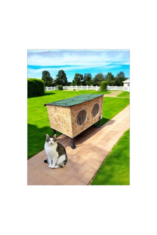 Kedi Evi Kedi Yuvası Üst Kapak Açılır İki Bölmeli Isı Ve Su Yalıtımlı 60x40x40xm