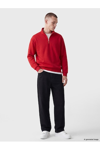 LC Waikiki Lc Waıkıkı Kırmızı Yarım Fermuarlı Dik Yaka Erkek Sweatshirt