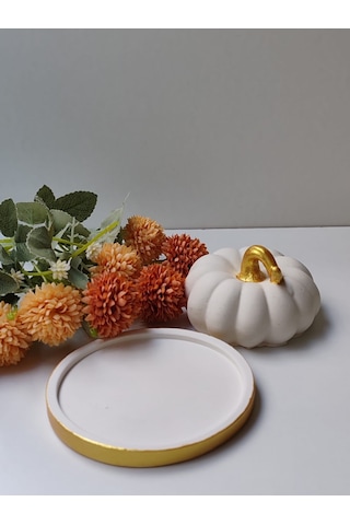 Dekoratif Balkabağı Yuvarlak Sunumluk İle İkili Set, El Yapımı, Ev Dekoru, Obje