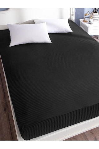 Çarşaf Stripe Saten Düz Lastikli Geniş Ölçü Lacivert