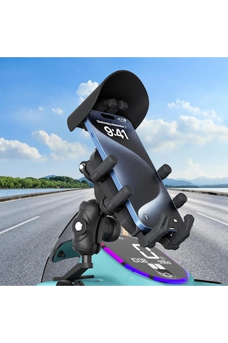 Bix Bmph05 Ayna Bağlantılı Güneş Ve Yağmur Korumalı 360 Ayarlanabilir Motosiklet Telefon Tutucu Siyah