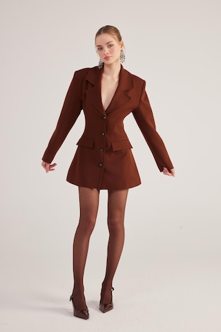 Holly Lolly Belden Oturmalı Fit Kesim Deja Blazer Ceket Kahve