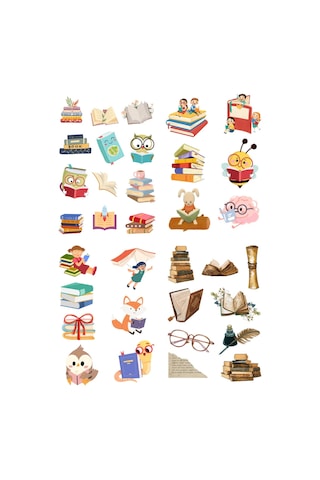 Kitap Okuma Temalı 4'lü Sticker Set Bullet Journal Name, Ketebe, Reading Time, Nesren, Books Standart