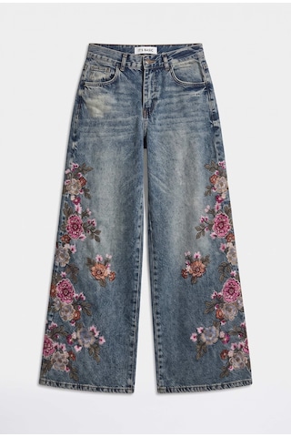 it's basic Kadın Tint 4w6-8 Palazzo Fit Özel Çiçek Nakış Tasarım Denim Jean Kırmızı