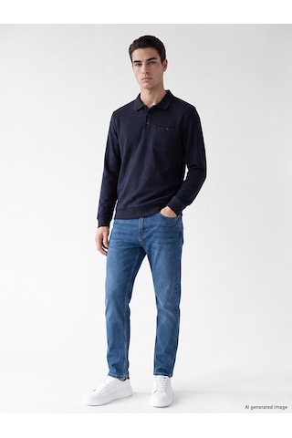 Lcwaıkıkı Classic Lacivert Polo Yaka Erkek Sweatshirt