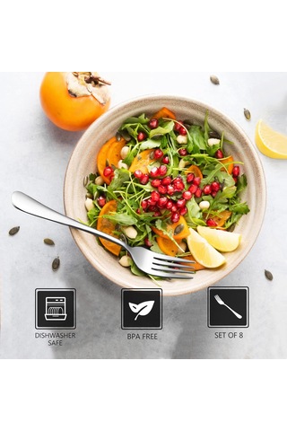 Xindoker Paslanmaz Çelik 8 Parça Salata Takımı - Uzun Saplı, Parlak, Ev Ve Dış Mekan Kullanımı İçin Gümüş