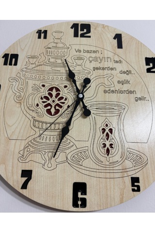 Ahşap Desen Duvar Saati - Çayın Tadı - Epoksi Reçine Kaplamalı - 40 Cm Ahşap