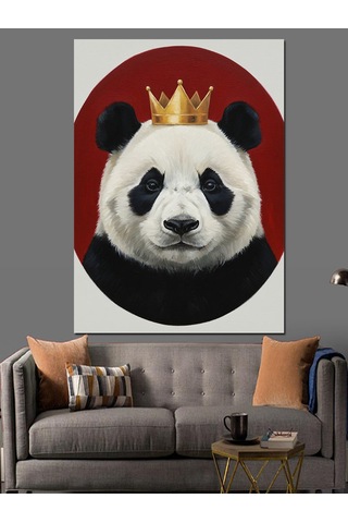Ahşap Tablo Kral Tacı Takmış Panda