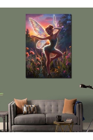 Kanvas Tablo Kanatlı Peri Kızı Ve Çiçek 50cmx70cm