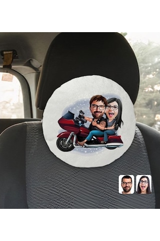 Kişiye Özel Sevgililer Karikatürlü Yuvarlak Dekoratif Kırlent Yas (527061893)