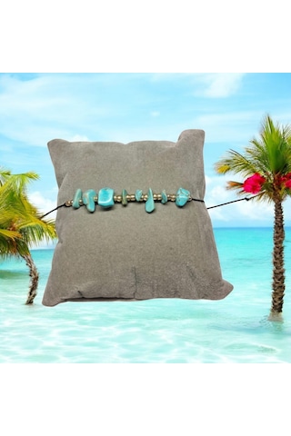 Doğal Taş Bileklik Turkuaz Taşı Bileklik Ayarlanabilir İpli Turquoıse Taş Kristalize Kırık Taş Şifalı Bileklik Mavi