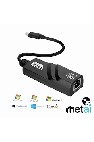Metai Usb Type-c To Ethernet Dönüştürücü 1000 Mbps Usb 3.0 Gigabit Lan Adaptör Apple Uyumlu MacBook , Laptop, Tablet Hızlı İnternet Adaptörü