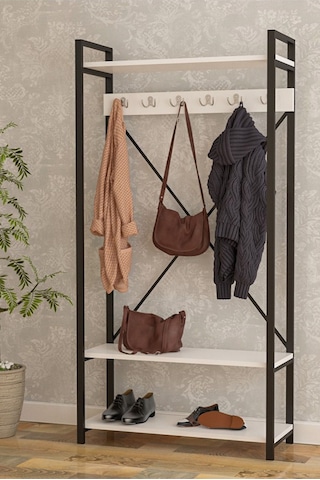 Wood House - Akşın Vestiyer Portmanto - Beyaz