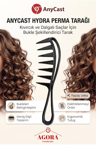 Anycast Hydra Perma Tarağı, Kıvırcık Ve Dalgalı Saçlar İçin Bukle Şekillendirici Tarak