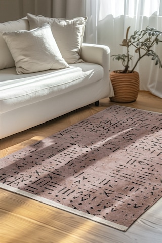 Venüs Kaymaz Tabanlı Bej Vizon Iskandinav Desenli Yumuşak Halı Pamuk Dokuma, Salon & Mutfak Kilim Bej