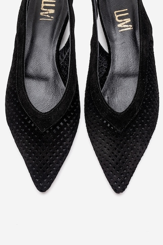 Luvi Shoes Lıeve Siyah Süet Hakiki Deri Kadın Alçak Topuklu Ayakkabı