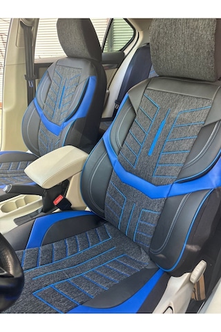 Argalı Renault Taliant Oto Koltuk Kılıf Üniversal Keten Ve Suni Deri Cepli Oto Koltuk Kılıf Mavi
