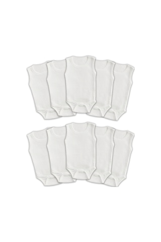 Novibaby 10'lu 18-24 Ay Ribana Bebek Atlet Body Zıbın Beyaz Raporlu Çıtçıtlı 100% Pamuk Beyaz