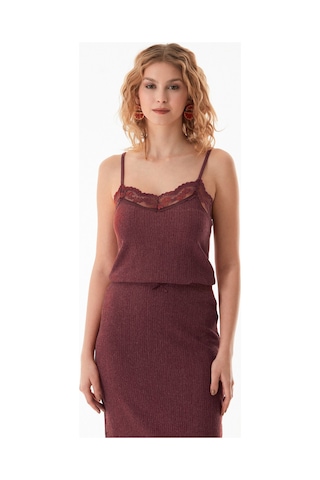 Fullamoda Bürümcük Kumaş Dantelli Askılı Body 25ygb650127491-bordo Bordo