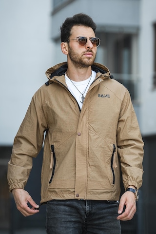 Oksit Save Baskılı Suya Dayanaklı Slim Fit Erkek Mevsimlik Mont Yağmurluk 001