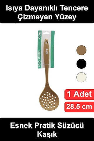 Mutfak Silikon Kevgir 28.5 Cm Delikli Süzgeç Kepçe Isıya Dayanıklı Çizmeyen Yüzey Ergonomik Saplı H Çok Renkli