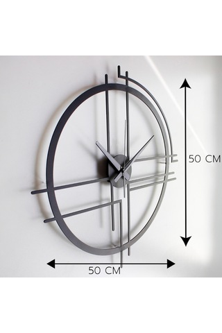 50 Cm Siyah Çelik Duvar Saati Sessiz Quartz Mekanizma, Paslanma Siyah Çerçeve