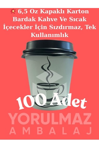6,5 Oz Kapaklı Karton Bardak 100 Adet Kahve Ve Sıcak İçecekler İçin Sızdırmaz, Tek Kullanımlık 50
