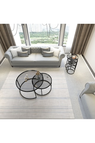 Dekopratik Tokyo İkili Orta Sehpa 60 CM & Alya Üçlü Zigon Sehpa Takımı Metal Füme Camlı