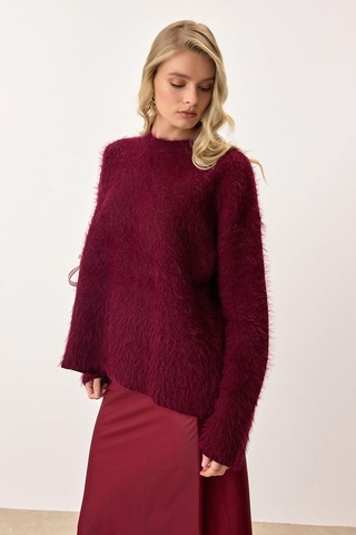 Olcay Oversize Tüylü Soft Kazak Bordo 8270