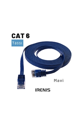 Irenis CAT6 Kablo Yassı Ethernet Network Lan Ağ İnternet Kablosu 1 M Mavi
