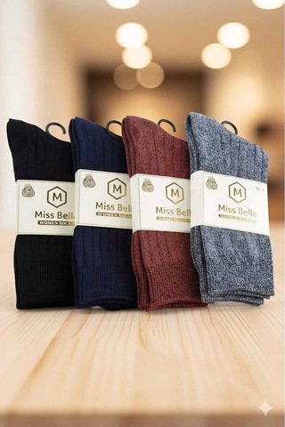 Lambswool - Penye Karışım Kadın Çorabı 36-40 Numara Asorti 4'lü Set Set 3