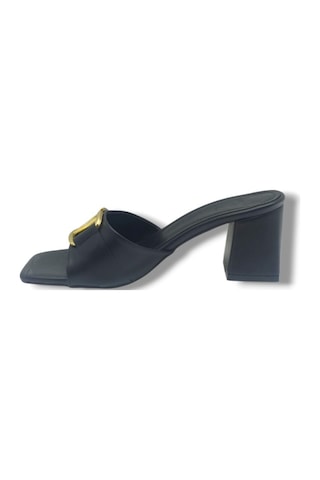 Ceylan Shoes 225-26 Cilt V Tokalı Kalın Topuk Kadın Terlik Siyah