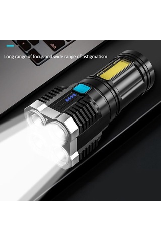 Soulader Güçlü Ve Dayanıklı 4 Çekirdekli Şarj Edilebilir Led El Feneri, Uzun Menzilli Spot Işık, Açık Hava Etkinlikleri, Balıkçılık, Kamp Ve Gece Yürüyüşleri İçin Pratik Ve Parlak Aydınlatma Çözümü Siyah