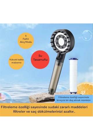 Truva Siyah Su Tasarruflu Duş Takımı Mafsal,duş Hortumu,2 Adet Yedek F Siyah