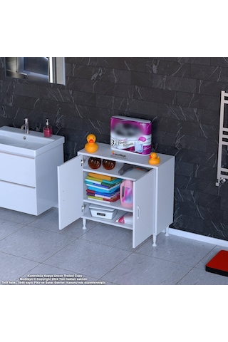 Modilayn Söke Küçük Alanlar İçin Akıllı Çözümler 85x75x32,5 Cm Lik 2 Kapaklı 3 Göz Raf Dolap Beyaz