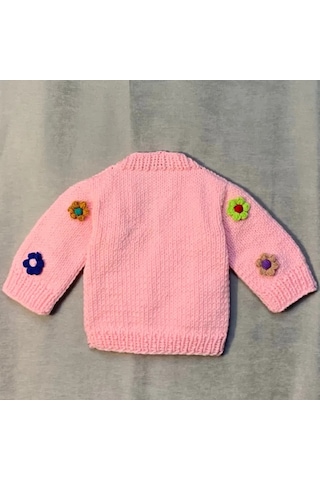 Uretti - Eylem 6333 - El Yapımı Çiçekli Kız Çocuk Hırkası - 12 - 24 Ay Pembe