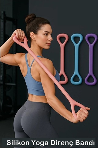 Silikon Yoga Direnç Bandı 45x3,5 Cm Egzersiz Esnetme Lastiği Sırt Bel Kol Omuz Göğüs Bacak Pilates Fitness Direnç Ba Çok Renkli
