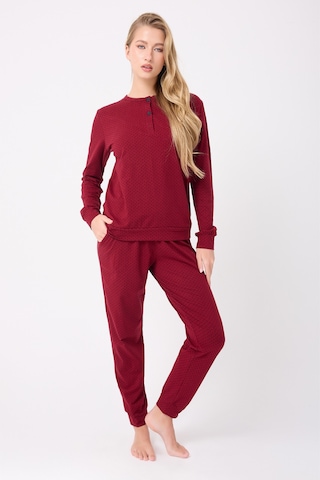 Lespadon Ocean Rıpple Premium Örme Pamuk Uzun Kollu Henley & Uzun Pantolonlu Kadın Pijama Takımı-3216 Bordo