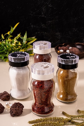 Çarşıdayız 4'lü Cam Tuzluk Ve Biberlik Seti - Şık Ve Pratik Baharatlık Takımı Siyah Beyaz