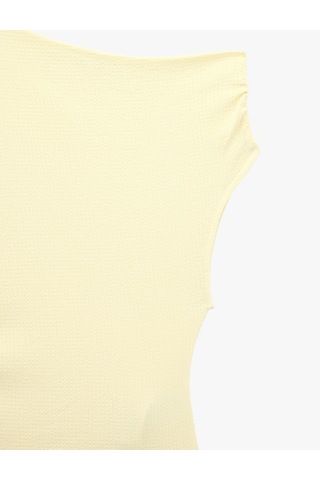 Koton Slim Fit Asimetrik Yaka Kolsuz Drapeli Bluz Sarı 6sal30200ık