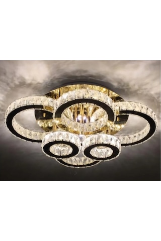 6 Halkalı Modern Kristal Led Plafonyer Avize Altın - Gold