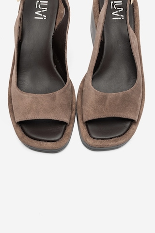 Luvi Shoes Orlena Vizon Süet Hakiki Deri Dolgu Topuklu Sandalet