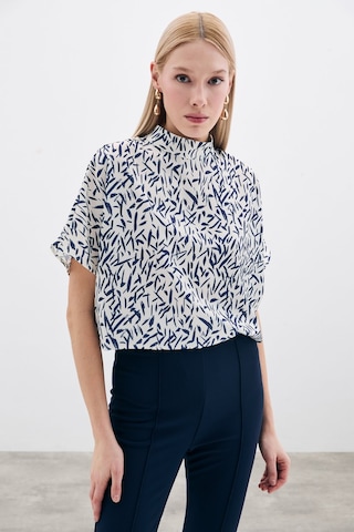 Sateen Yarasa Kol Desenli Bluz - Lacivert-135741 Lacivert