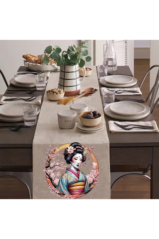 Çin Çiçekli Kadın Runner, Runer, Masa Örtüsü, Sofranıza Zarafet Katın Runner, Masa Örtüsü Krem