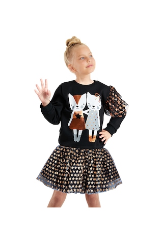 Denokids Kız Çocuk Yıldız Siyah Tüllü Tütü Etek Renkli