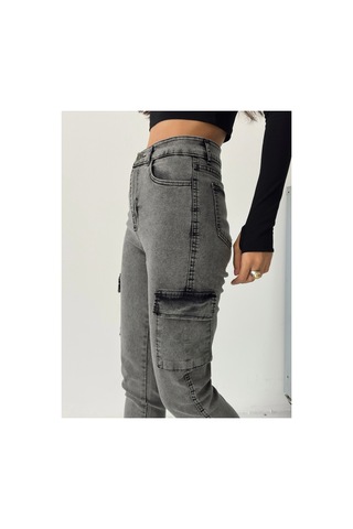 Kene Jeans Kadın Kar Siyah Kargo Cep Dar Paça Siyah