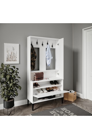 Valentino White Raflı,aynalı,kapaklı Ayakkabılık/vestiyer/portman