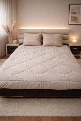 Kare Wellsoft 195x215 Cm Çift Kişilik Yorgan Takımı Bej Bej
